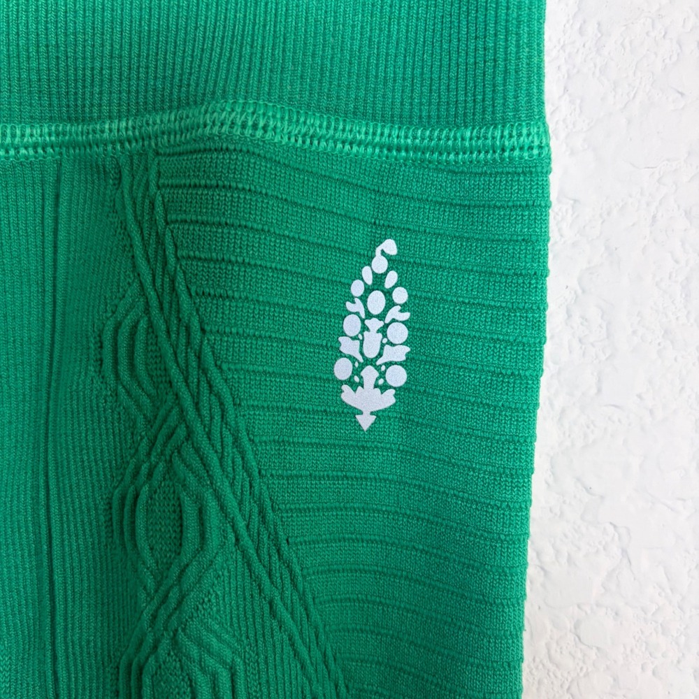 FP Movement Green High Rise Cable Knit Seamless Ribbed Leggings XS/S